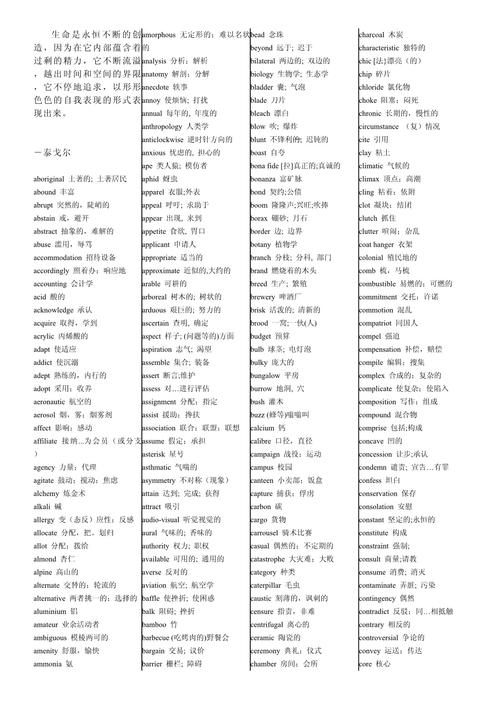雅思考试常用单词表汇总